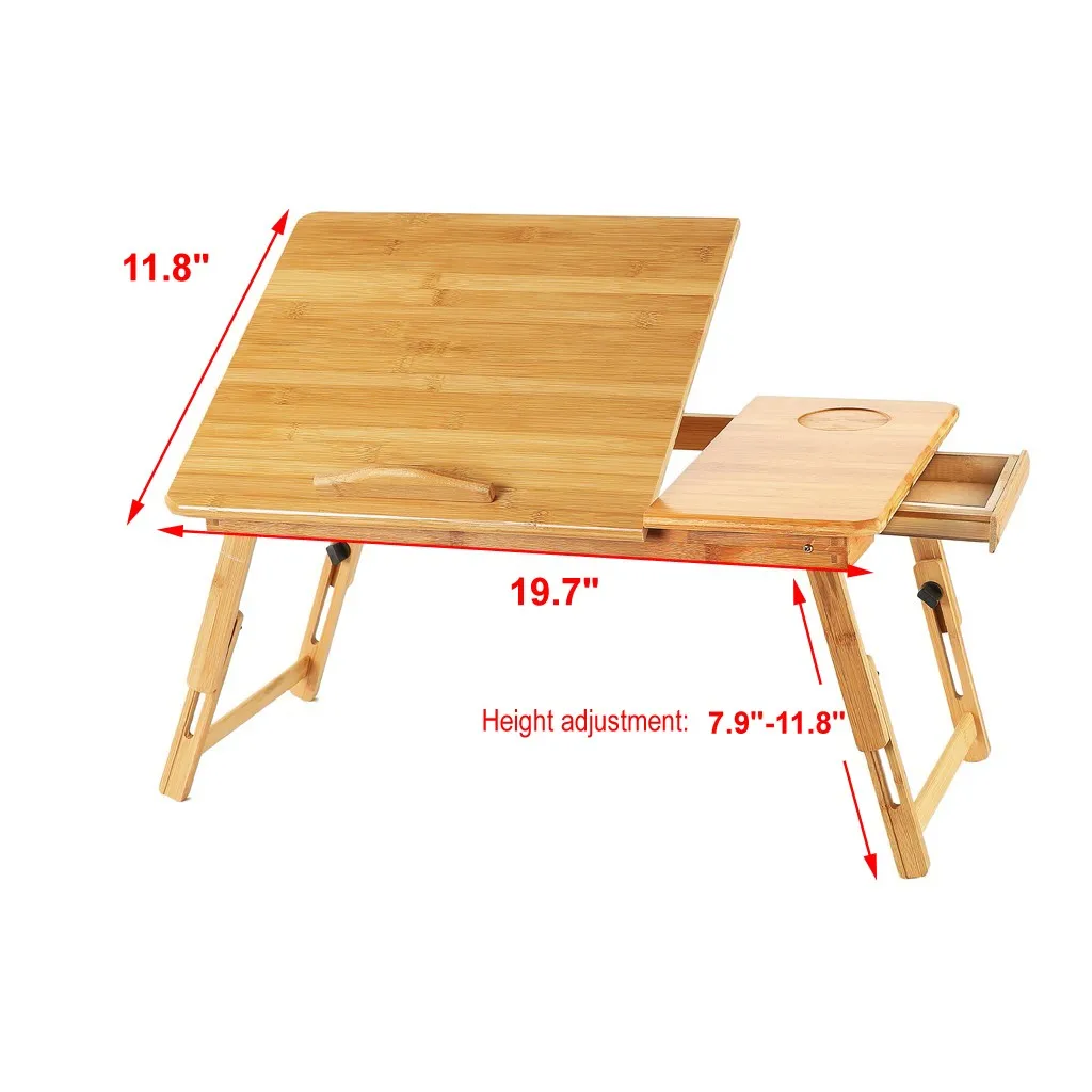 

Foldable Bamboo Laptop Table Notebook Desk Height Adjustment Computer Desk Cup Tray Table Bed Sofa Lazy Lift Table [ US Stock]