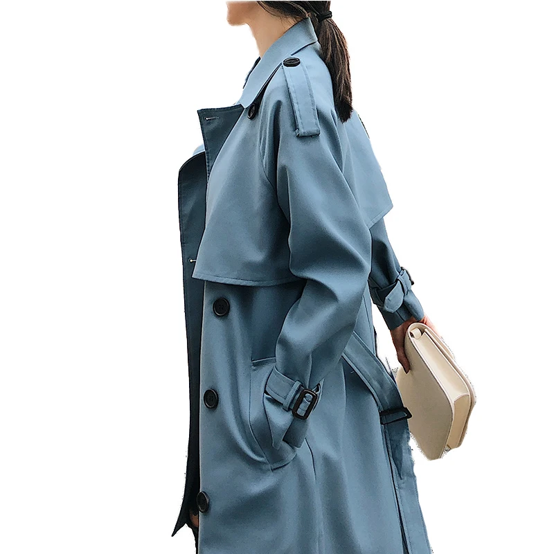 

YOCALOR New 2020 Double Breasted Mid-long Trench Coat Women Casual Slim Belt Cloak Vintage Windbreaker Outwear