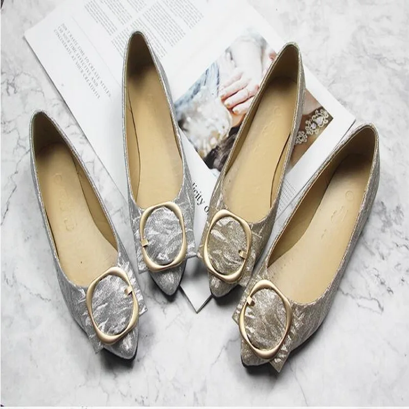 Spring New Synthetic Leather Women Ballet Flat Shoes Women'S Slip-On Soft Metal Decoration Boat Shoes Women Flats Zapatos Mujer