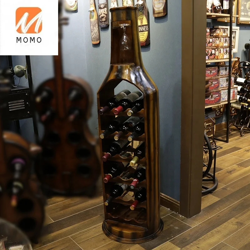 

European-style Large Cabinet 123 Cm Wine Bottle Shape Double Opening 6-layer Standing Wooden Wine Rack