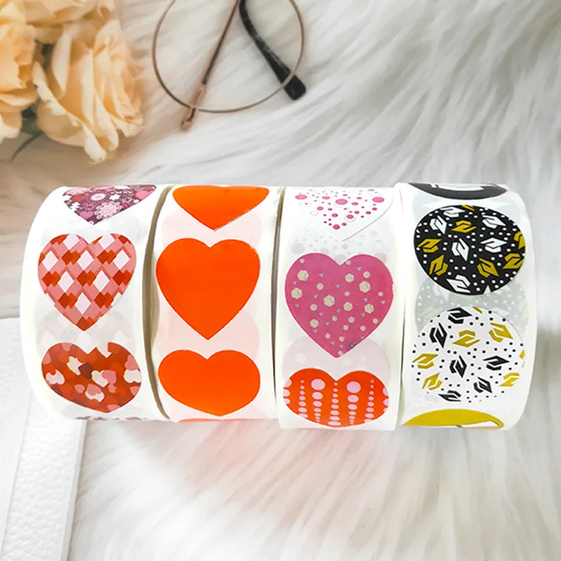 

500 шт., бумажные наклейки в форме сердца, 1 дюйм