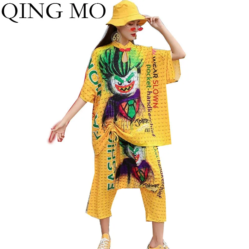 QING MO 6 стилей Женский комплект с героями мультфильмов 2020 женская футболка на