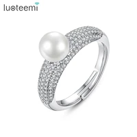 luoteemi resizable statement female rings small cubic zircon paved imitation pearl fashion jewelry for women dating engagement
