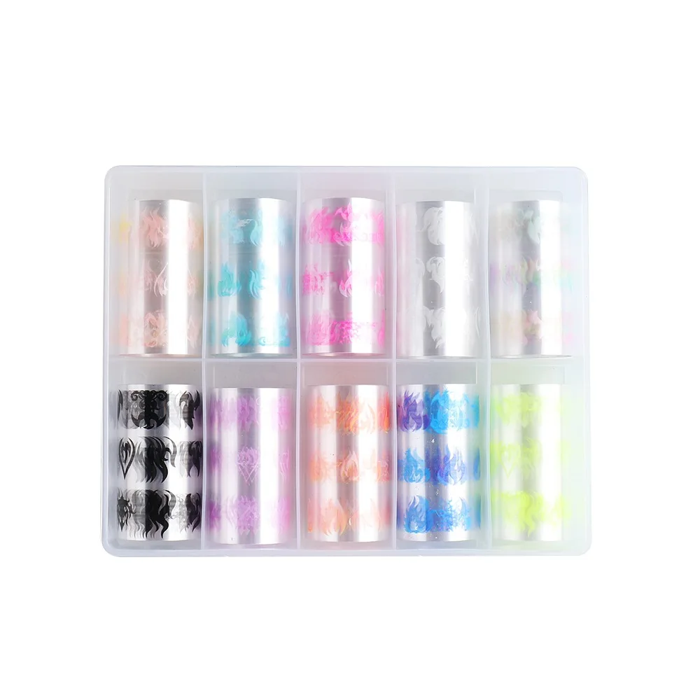 

10pcs/set Flame Nail Art Starlight Sticker Color Fluorescent Flame Boxed Transfer Sticker Set Fashion Nail Art Decoration