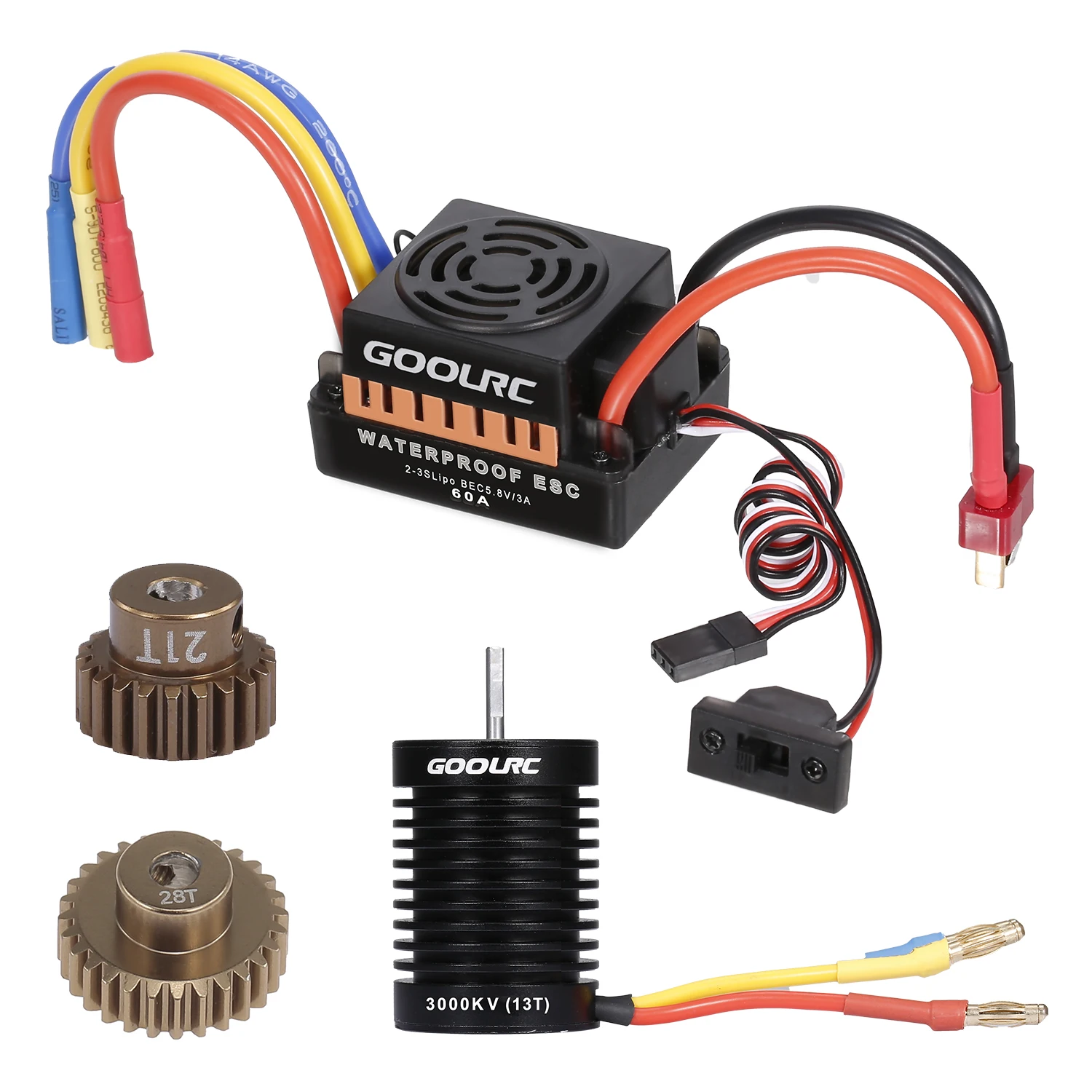 GoolRC 13T Мотор 3650 3000KV бесщеточный двигатель 60A ESC 5 8 V/3A BEC 21T Gear 28T Combo для 1/10 RC Car Crawler