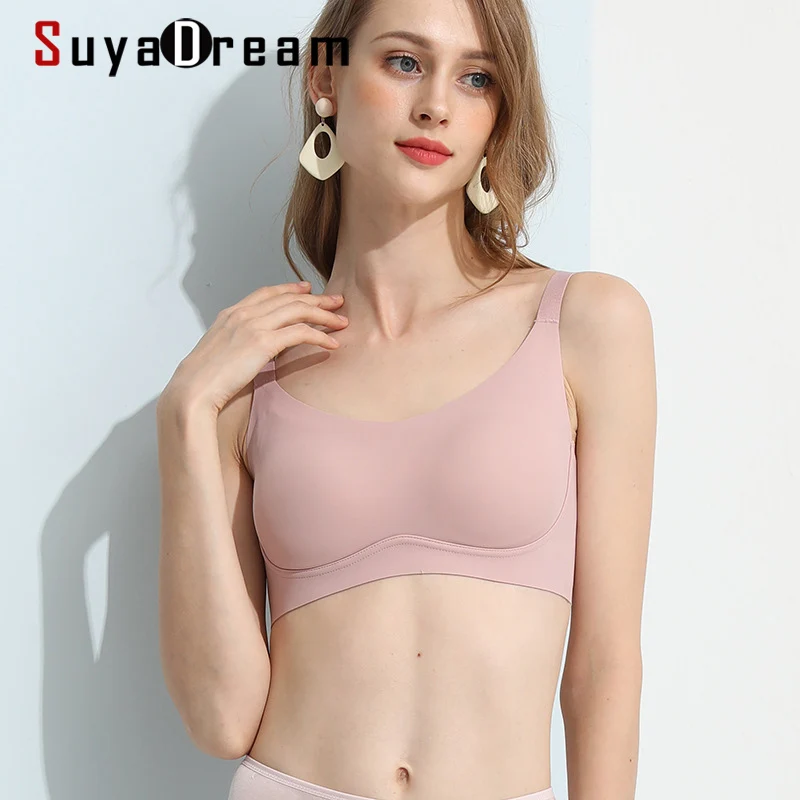 SuyaDream, женские бюстгальтеры без косточек, 100% натуральный шелк, подкладка, повседневная одежда, 3D бюстгальтер, черный, розовый, телесный, Yo ga нижнее белье - изображение