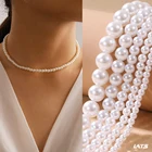 Ожерелье-чокер LATS женское, элегантное ожерелье из белого искусственного жемчуга с большим круглым жемчугом, изящная бижутерия для свадьбы, хороший подарок для девушки