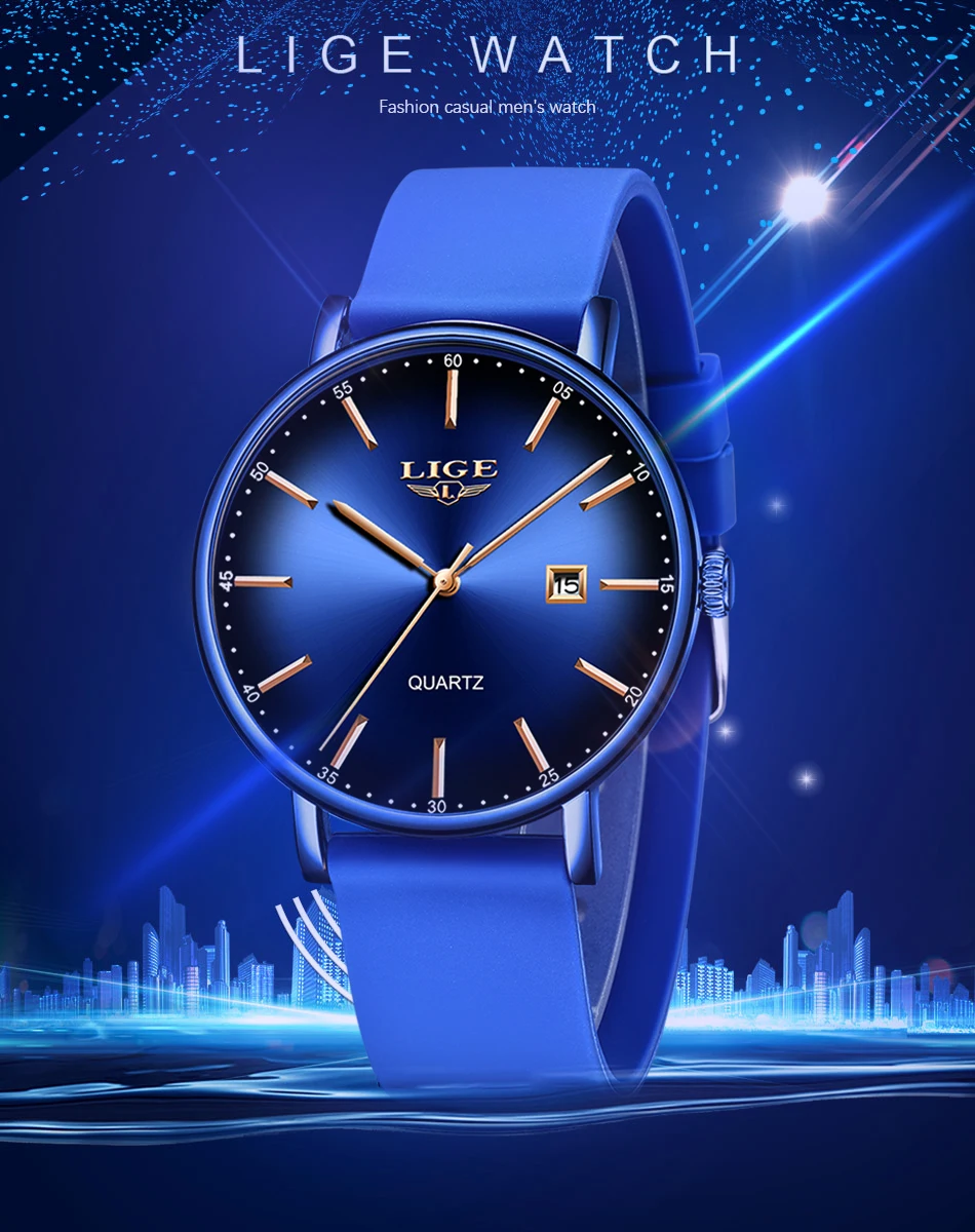 

New Fashion Creative Couples Watch LIGE 9934L Silicone Strap Quartz Sports Waterproof Wristwatches Men's And Women's Clock