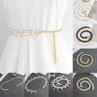 fashion elegant beaded hook 1pcs pearl decorative metal belt women belt thin waistband waist chain dress decorative waist belt