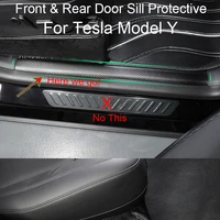 for tesla model y carbon fiber front rear door sill protective car leather hidden protection 4pcsset