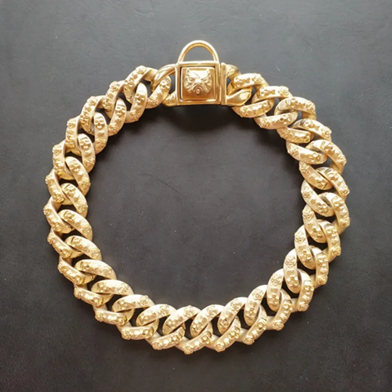Collar con dise&ntilde;o de Pitbull para perro, cadena de oro personalizada, correa de Bulldog de acero inoxidable, Collar de 32mm, producto para mascotas-0