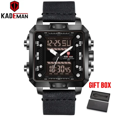 black white KADEMAN часы мужские спортивные цифровые часы лучший бренд Модные кожаные креативные Кварцевые водонепроницаемые мужские наручные часы Relogio Masculino - Цвет: black white