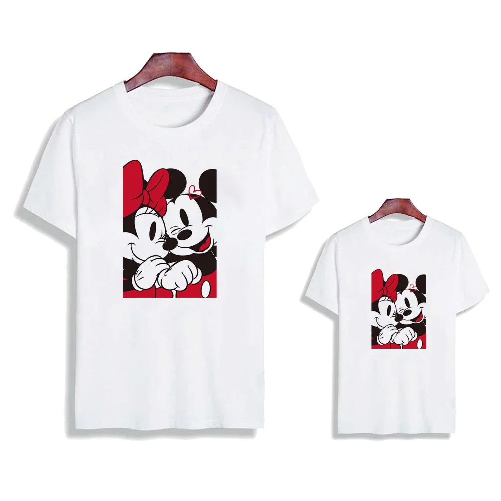 

Mickey Minnie Mouse Love Family Matching T Shirts Summer Short Sleeve Casual White Round Neck Girls Boys Tshirts Family Look Top