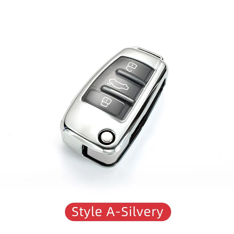 Style A-Silvery Автомобильный чехол для ключей, брелок для ауди Audi A1 S1 A3 8V 8P S3 Q3 Q7 TT, аксессуары для интерьера - Название цвета: Style A-Silvery