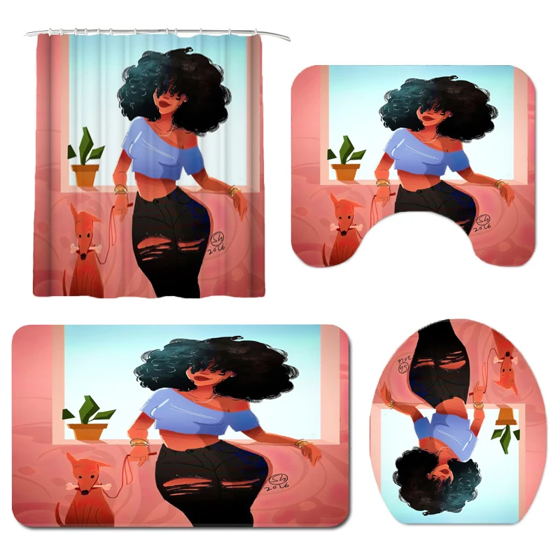 Занавеска для душа и ковер ванной комнаты с 3D принтом купания девушки