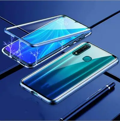 Синий Роскошный Магнитный адсорбционный ЧЕХОЛ ДЛЯ VIVO Z5X z5x, металлическая рамка, двусторонняя стеклянная крышка для VIVO Z5 X, защитный чехол для телефона, оболочка - Цвет: Синий