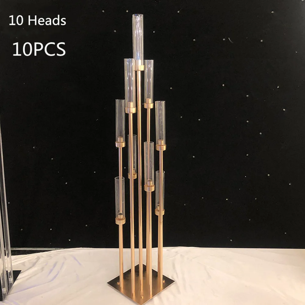 Gold 10 Heads 10PCS 10 шт. металлические подсвечники подсвечник цветок вазы свадебный стол канделябр в центр стола столб стенд дорога свинец вечерние украшения - Цвет: Gold 10 Heads 10PCS