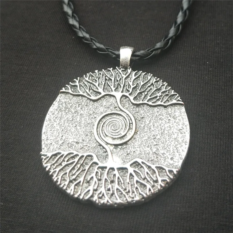 Leather Chain Silver WICCA Дерево жизни Yggdrasil World Tree Шарм Северный талисман амулет викинга языческий кулон ожерелье Мужская Женская бижутерия - Окраска металла: Leather Chain Silver