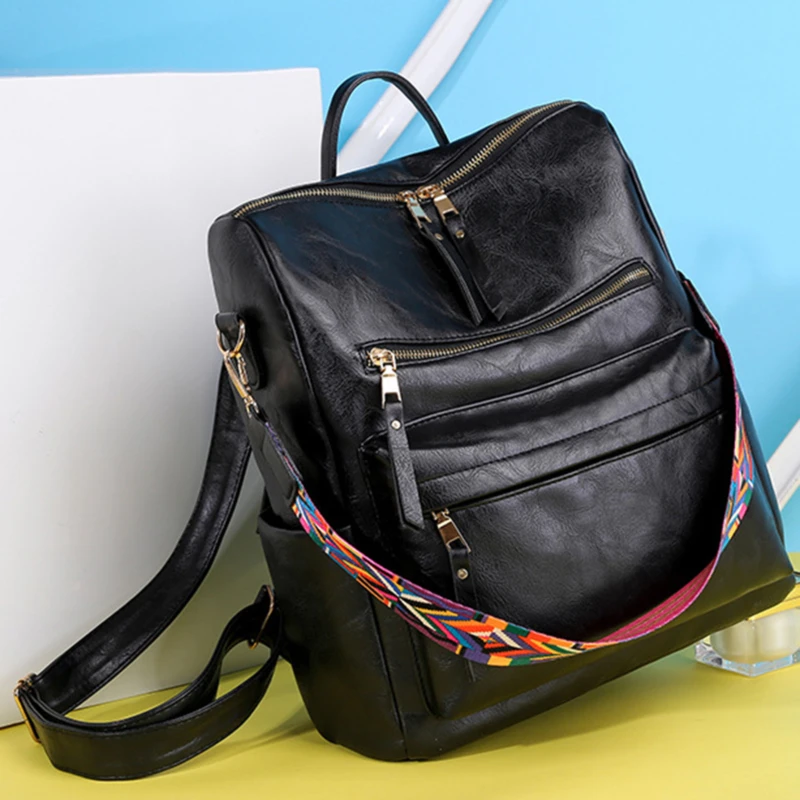 

Backpack Pu Leather Large Capcity Ladies Travel Bag Women's Simple School Secondary Backpack 2020 New Style