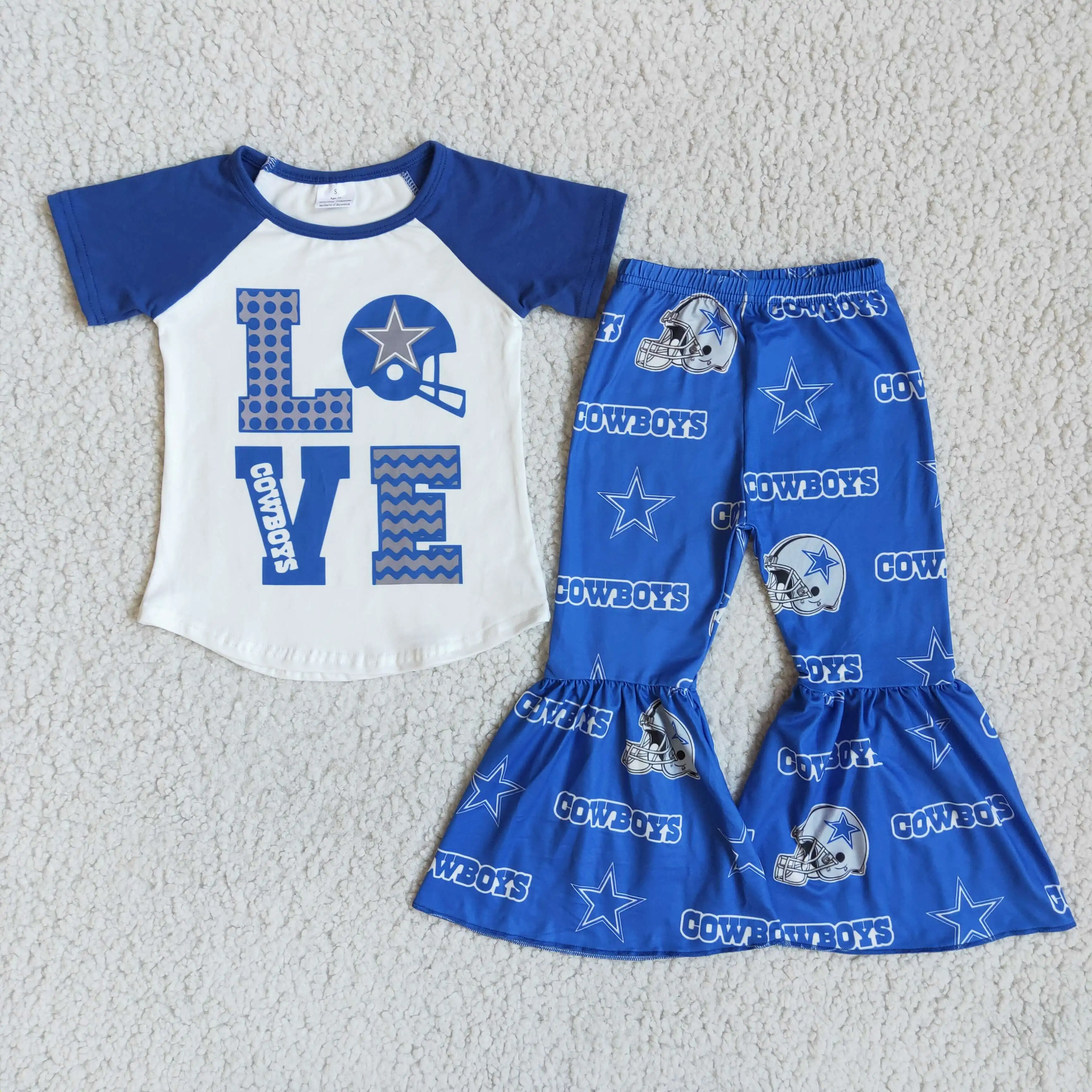 

Blue Love Cowboys Outfits Girls Clothes Football Team Print Style