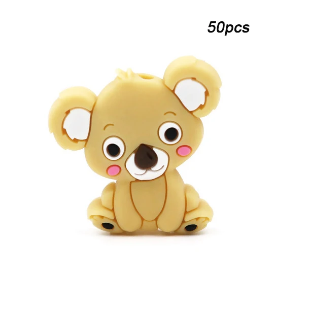 beige LOFCA 50 шт. силиконовые бусины Koala пищевой BPA-Free силиконовые бусины для изготовления детских прорезывателей пустышки цепи детский Прорезыватель игрушка - Цвет: beige