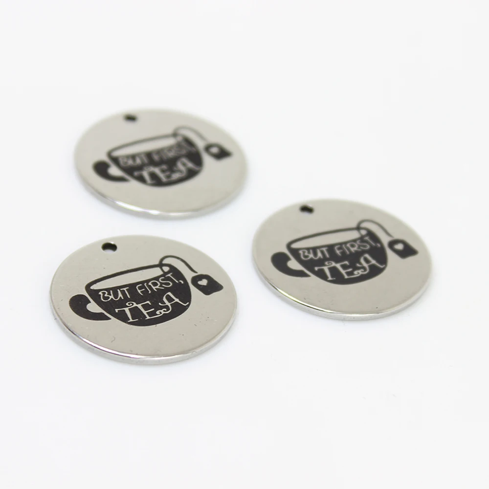 

Yamily 8pcs/22mm But First Tea Charm Stainless Steel Engraved Tea Pendant For Necklace Earring Diy Jewelry Making