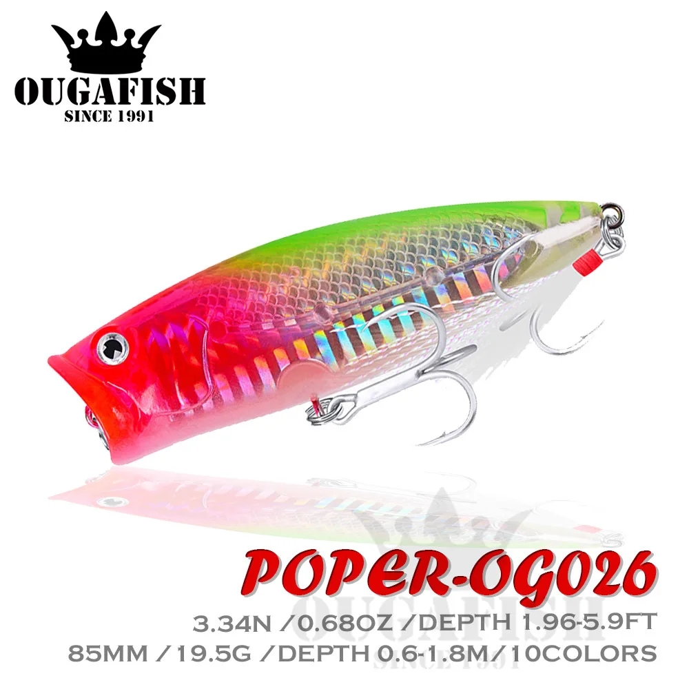 

2021 Fishing Lure Popper Floating TopWater Baits Weight 19.5g Feathered Hooks Bait Saltwater Pesca Wobblers Pike Fish Tackle
