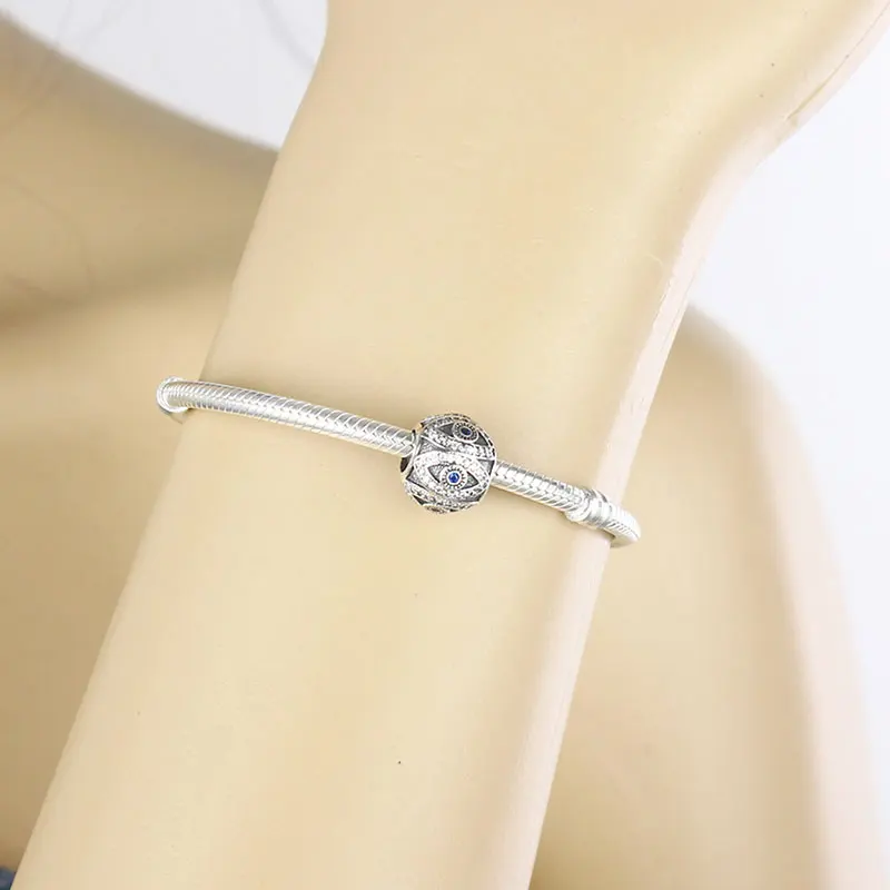 Бусина из серебра 925 пробы с синим цирконием от сглаза подходит для оригинального