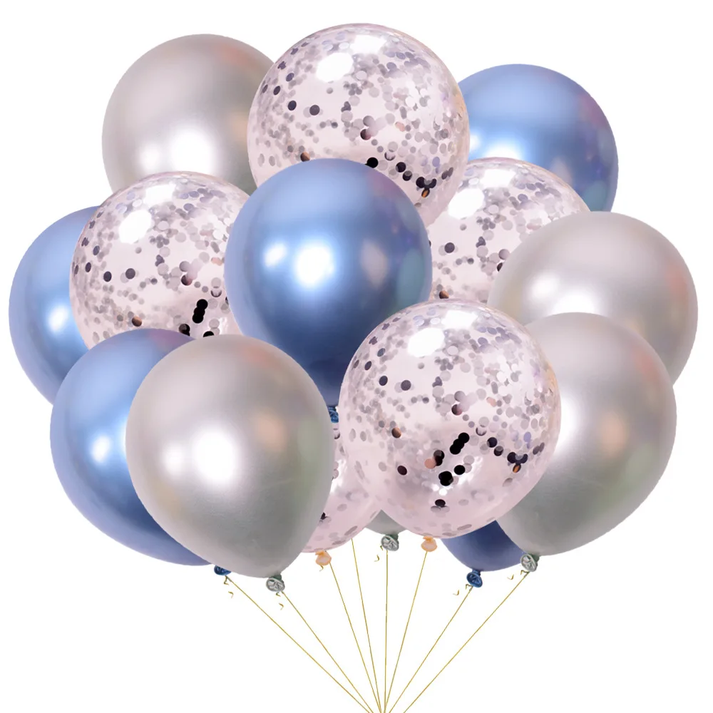 Золотистые синие металлические латексные воздушные шары 15 шт. украшения для дня