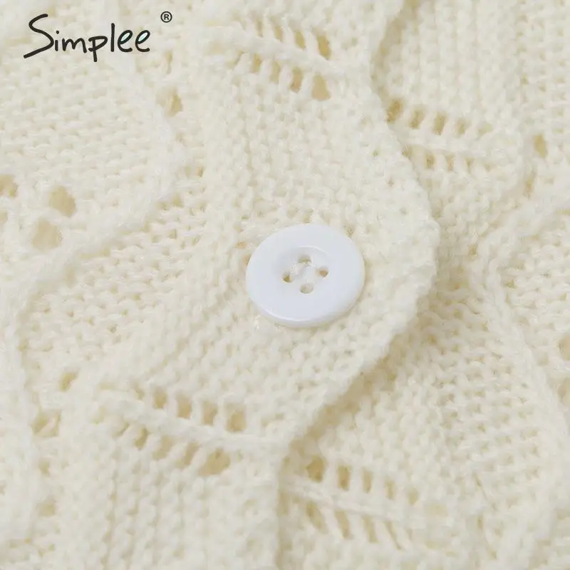 Simplee O-neck elegant white knitted women cardigan Long sleeve single-breasted female Casual autumn winter |