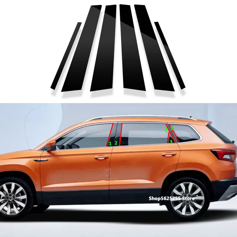 

for Skoda Karoq 2021 2020 Accessories 2019 2018 2017 Car Door Window Middle Column Trim Protection Sticker Bright Black Cover