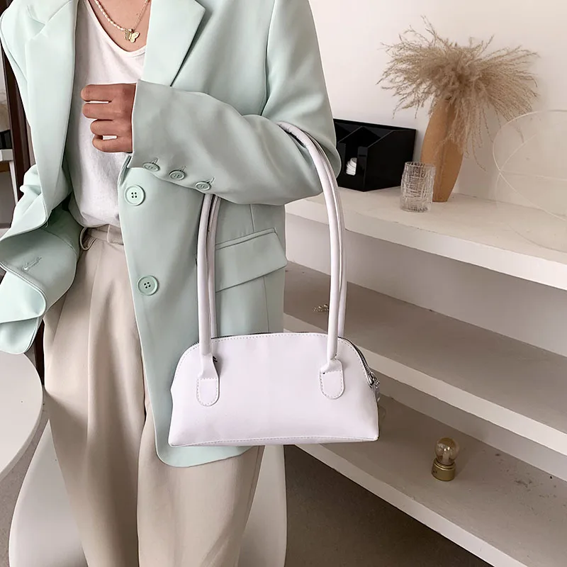 

Simple Solid Color Women Double Straps Shoulder Bags High Quality PU Leather Female Handbags Fashion Design Ladies Underarm Bag