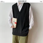 Легкие Свитера, жилеты, мужские пуловеры с V-образным вырезом, мужские свободные вязаные Джемперы, жилеты без рукавов, Мужская зимняя Корейская повседневная мужская одежда