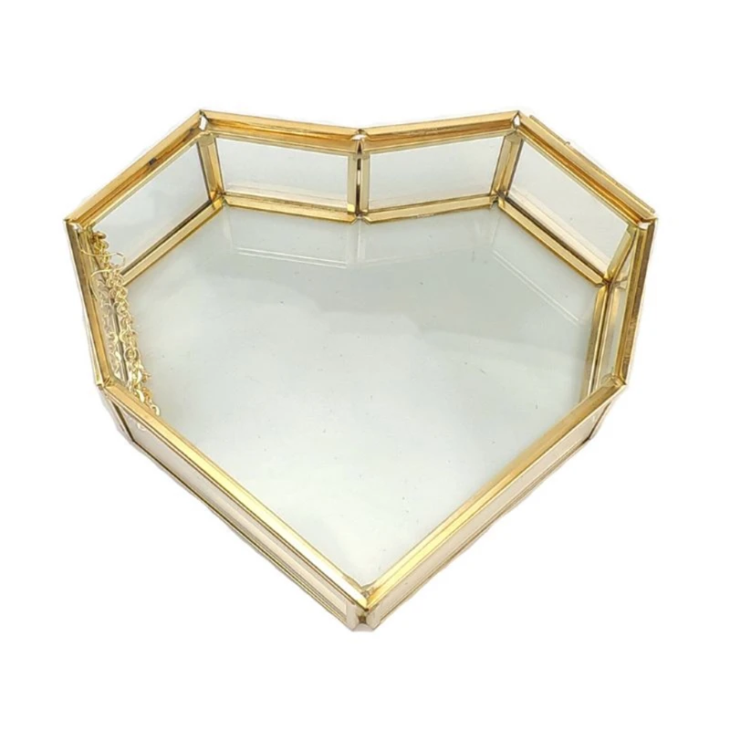 

Handmade Heart-Shaped Wedding Decorative Box Ring Earring Storage Box Gold Glass Jewelry Box
