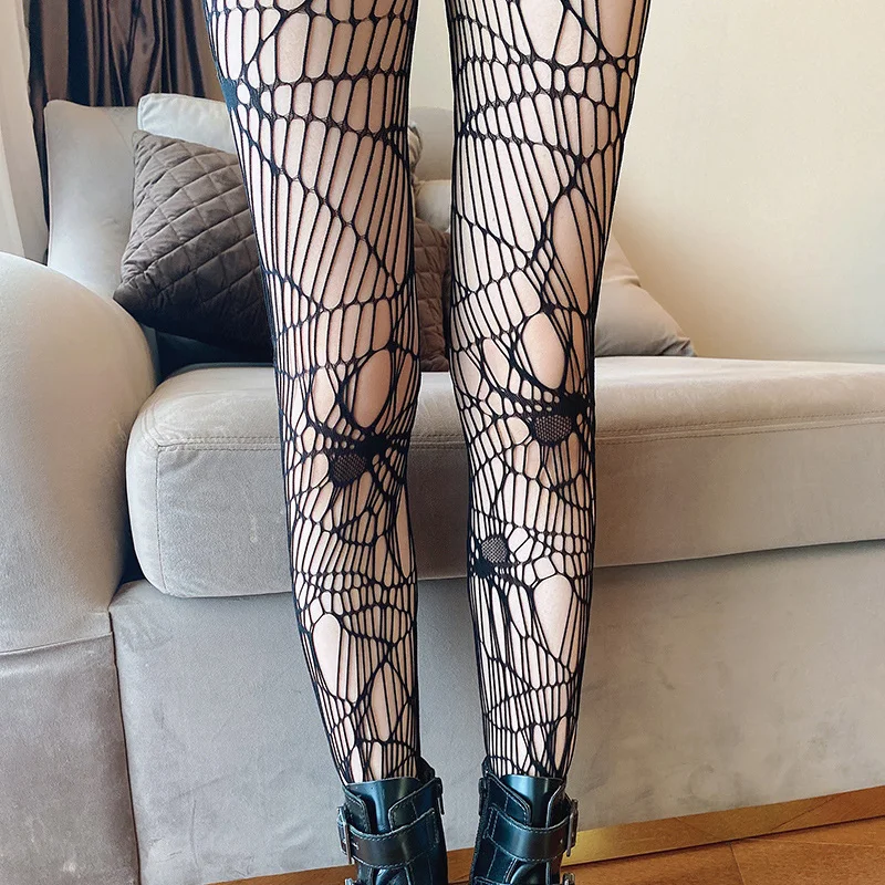 Чулки Spider Web ажурные колготки женские пикантные с черепом облегающие готические