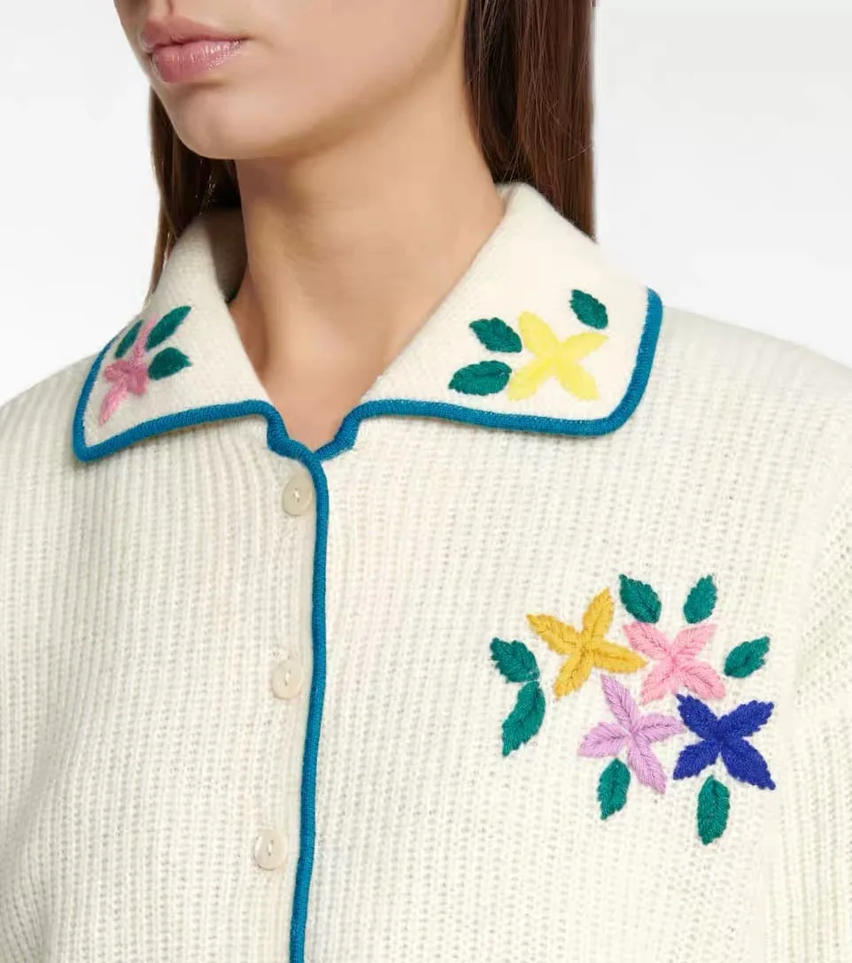Женский свитер ручной работы вязаный кардиган из 2021-ной шерсти с цветочной