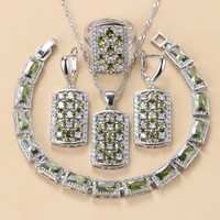 925 silver female jewelry sets olive green zircon necklace and earrings women trendy costume bracelet sets