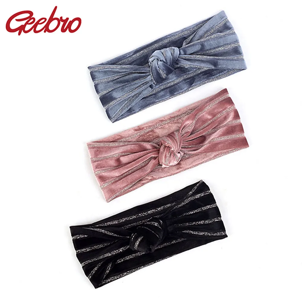 

Geebro модная бархатная полосатая повязка для волос женская узелковая эластичная повязка на голову Богемные аксессуары Женская цветная повяз...