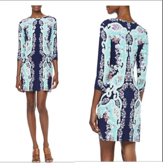 

Summer Comfortable New Fashion Printed Half Sleeve Stretch Knit Slim Mini Dress for Women