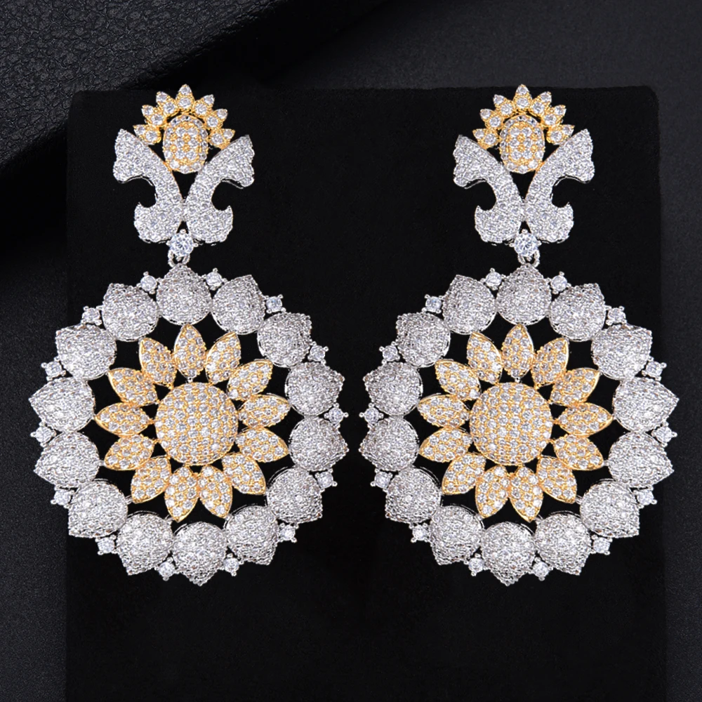 

LARRAURI Luxury Hollow Ball Trendy Gold Silver 2 Tone Mixed Zirconia Naija Wedding Party Earring Fashion Jewelry for Women