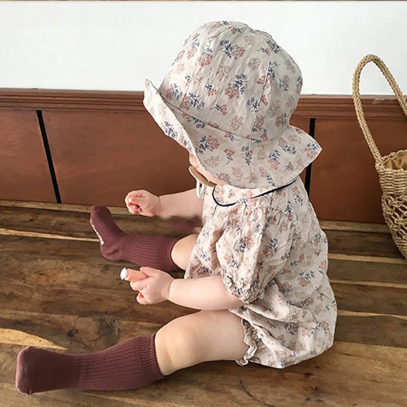New 2020 Baby Girls Clothes Summer Sunsuit Cherry Print Princess Rompers+Hat 2pcs Set Infant Outfit Jumpsuit | Детская одежда и