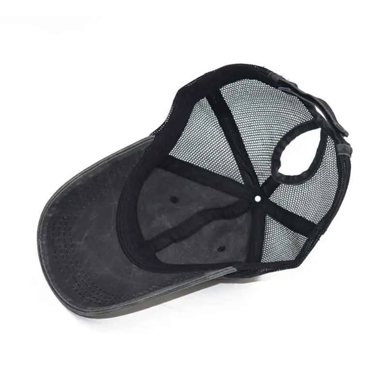 High Ponytail Adjustable Baseball Cap Mesh Trucker Baseball Hat Washed Baseball Cap Ponytail Hats For Men Women Multicolor