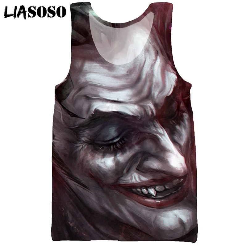 

LIASOSO 3D Print Men's Movie Joker Anime Horror Harajuku Summer Cool Casual Fashion Vest Hip Hop Sleeveless Streetwear Tank Tops