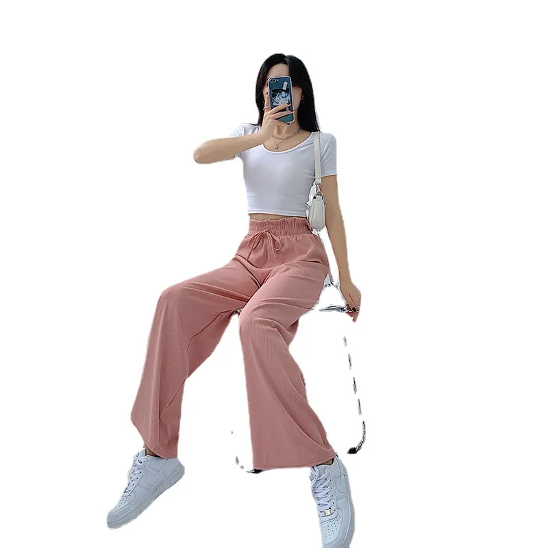 

Pleated Straight Pants Men's Fashion Elastic Waist Casual Pants Men Streetwear Loose Ice Silk Trousers Mens Wide Leg Pants