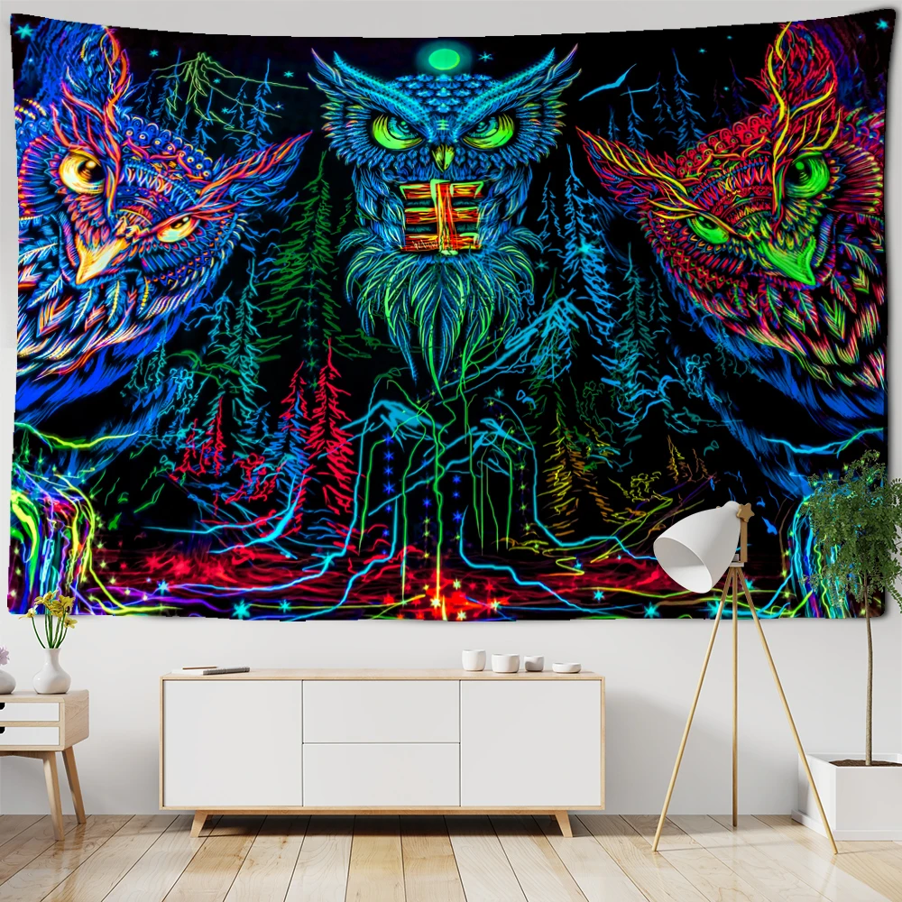 

Психоделический гобелен «Сова», настенное украшение в богемном стиле, хиппи, искусство, наука, творчество, комната, украшение для дома