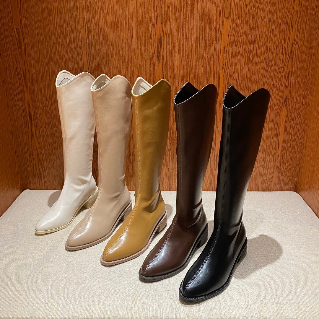 

Women's High Boots 2021 Autumn and Winter New Brand Designer Women's Boots Pointed Toe Zipper Women's Knee-length Knight Boots