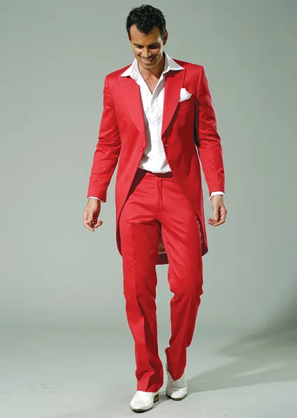 JELTONEWIN Red Tailcoat мужские костюмы для жениха приталенные из 2 частей Длинные Стильные