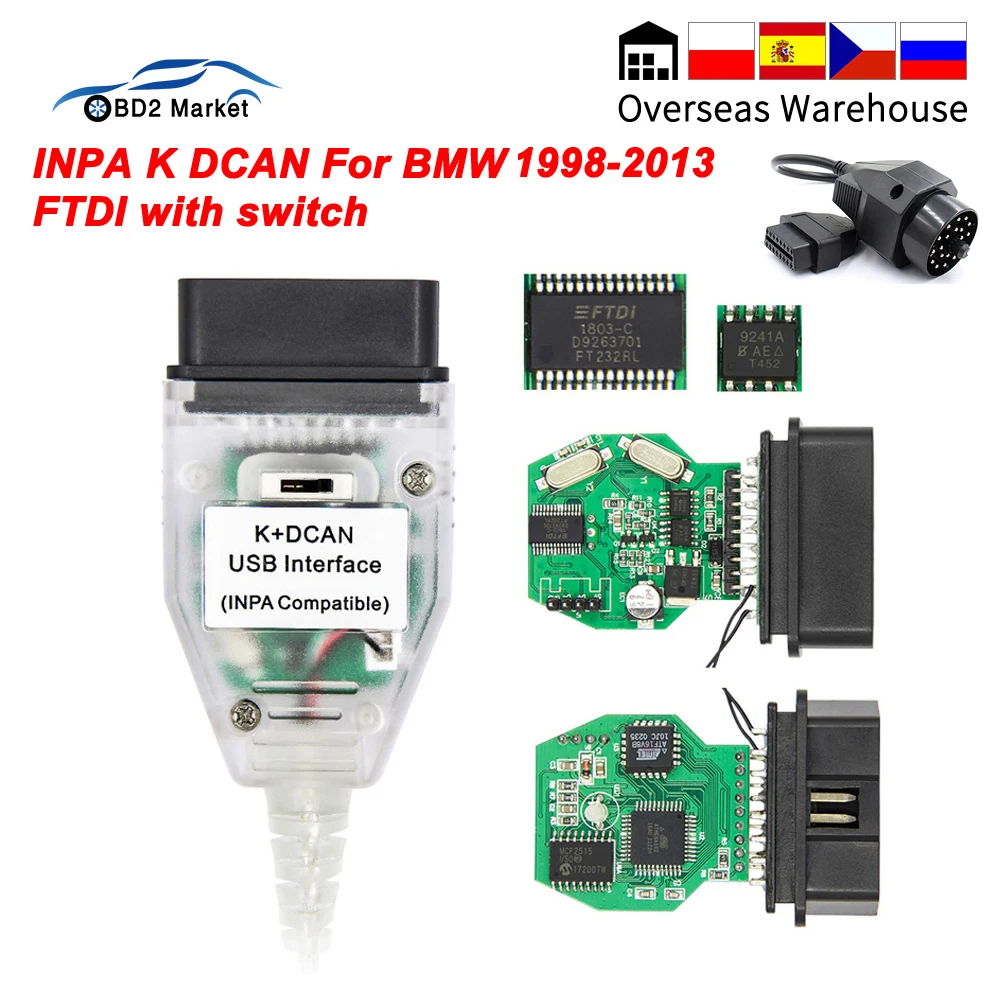 Автомобильный диагностический инструмент для BMW INPA K + DCAN Switch FTDI 9241A OBD 2 OBD2 CAN BUS line