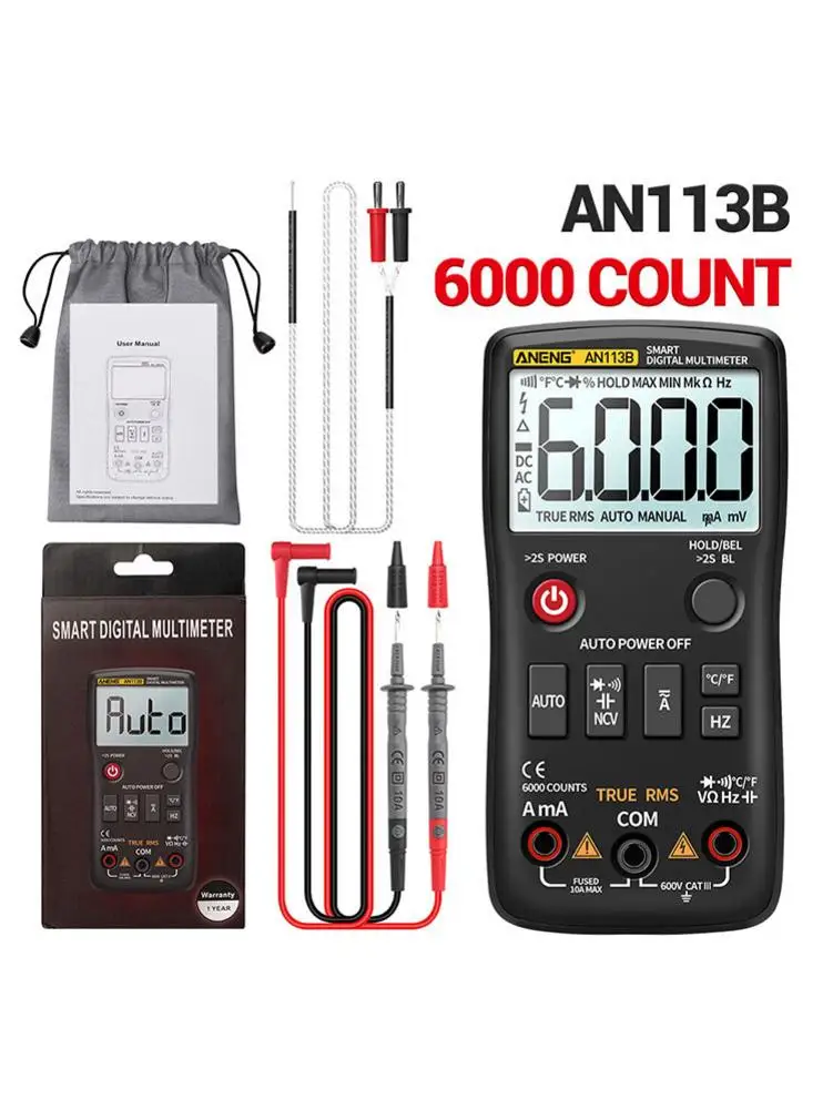 Мультиметр AN113B цифровой 6000 отсчетов True RMS с автоматическим выбором