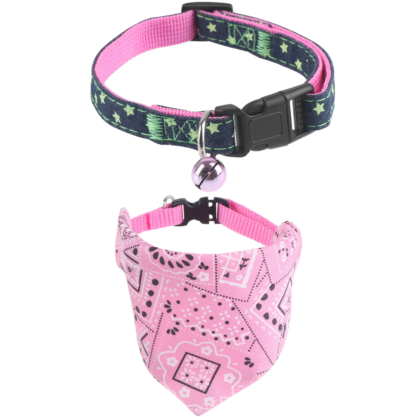 

2 Pack Bandanas with Adjustable Buckle Handmade Dog Cat Collar